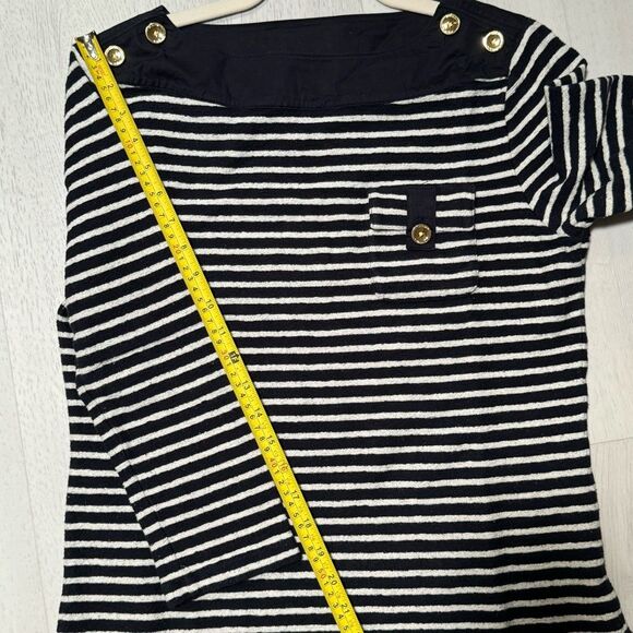 Tory Burch Navy Blue and White Striped Boat Neck Top 3/4 Sleeve - Picture 13 of 14